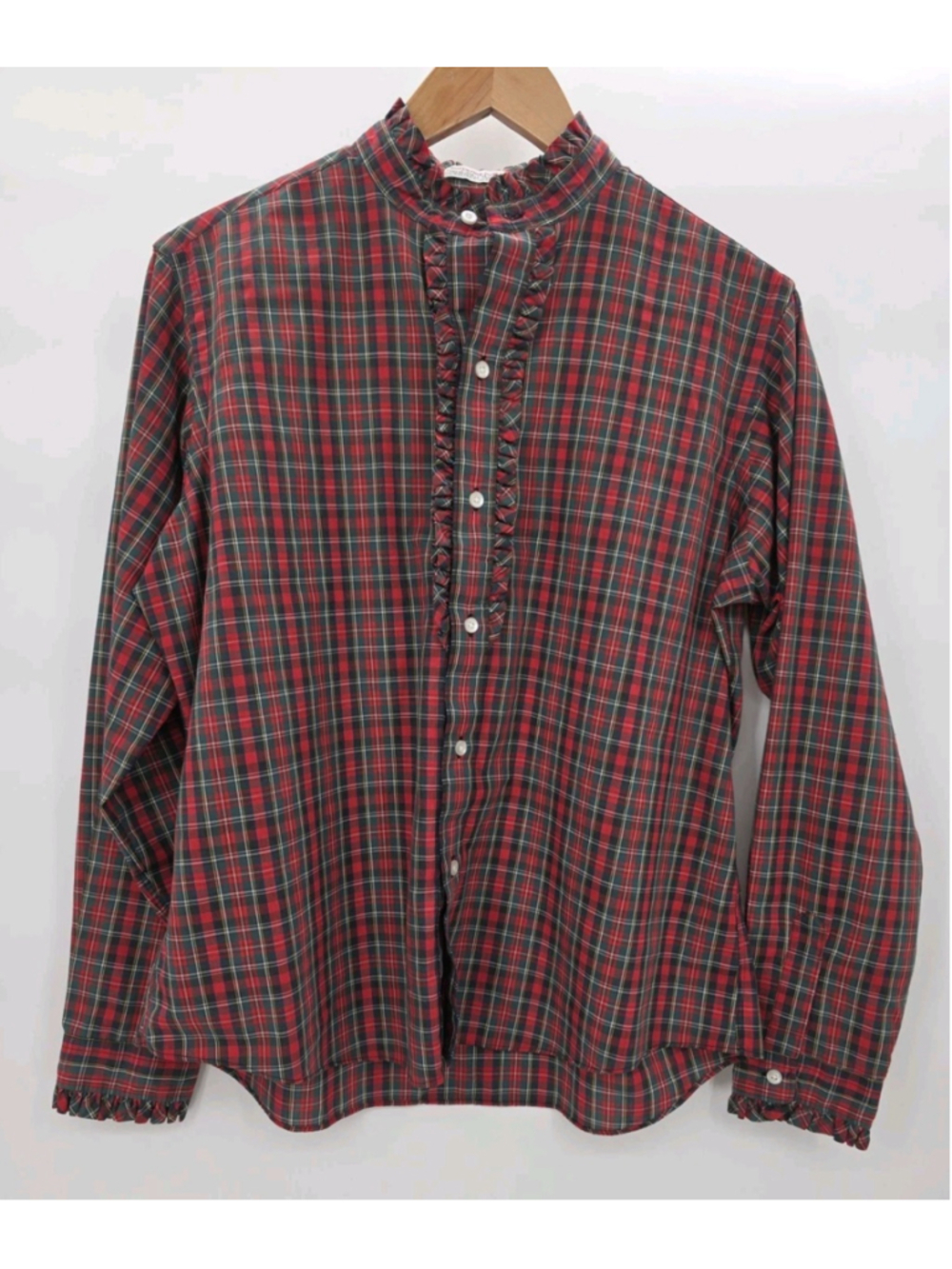 80s Vintage Women's Plaid Ruffle Blouse Dark Academia Preppy Size 16